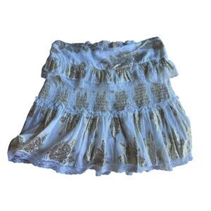 Cotton Mini Skirt Boho White Gold Lurex Smocked Romantic Size L Chloe Laetitia
